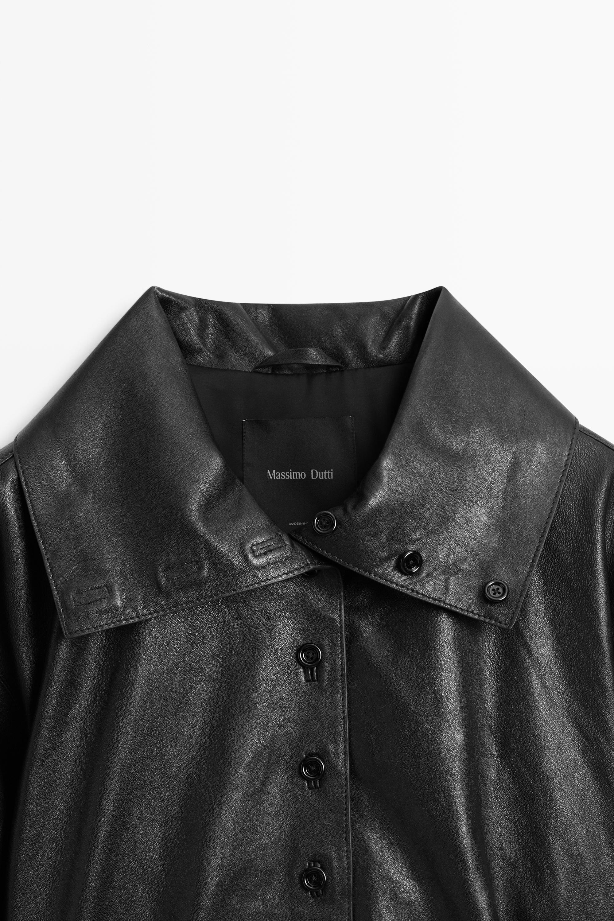 Nappa leather bomber jacket with button detail
